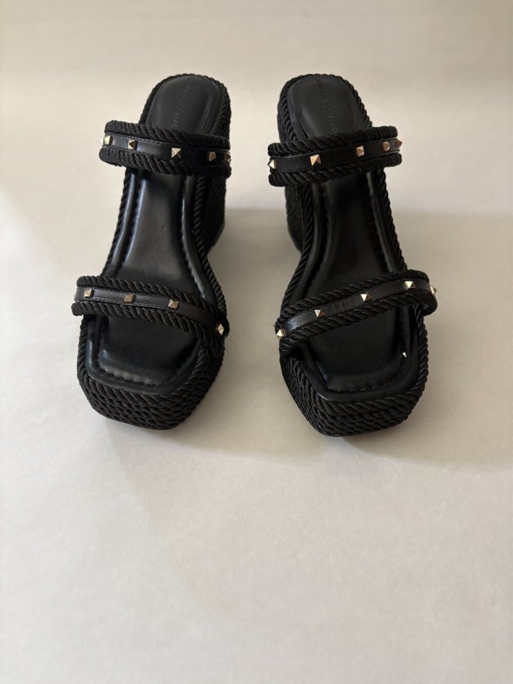 White House Black Market Black Studded Rope Woven Wedge Heels Size 9